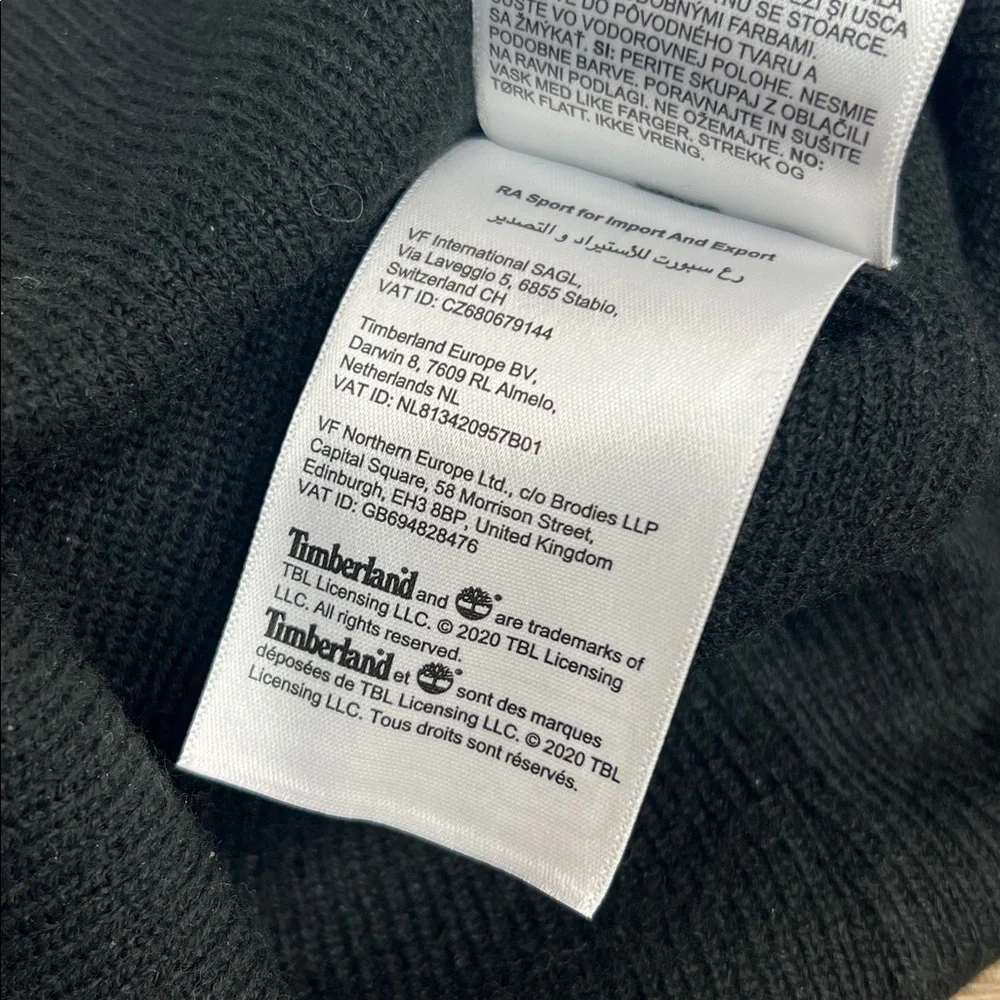 Timberland Black Knit Beanie Cuffed Logo Patch Hat OS